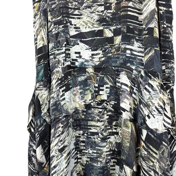 Club Monaco Abstract Leaf Print Ruffle Trim Cocktail Dress Black Green Size 4 - Picture 4 of 9